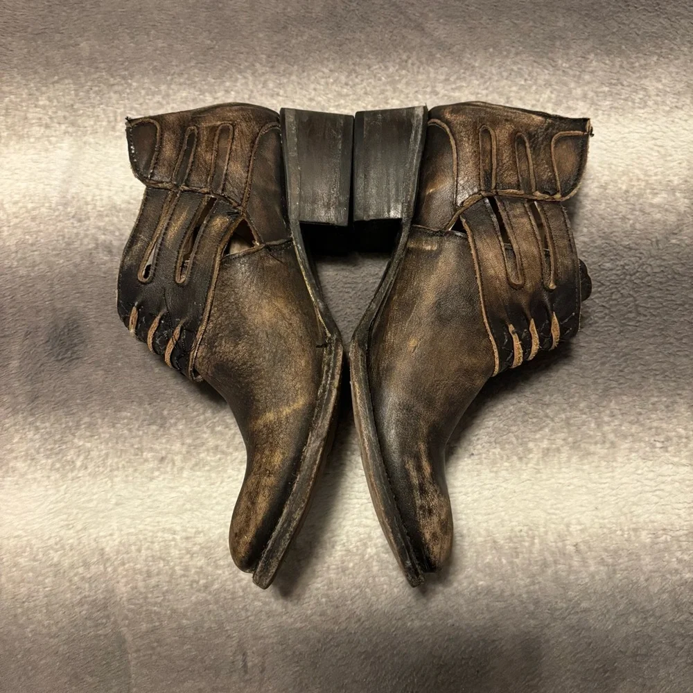Freebird by Steven Slay Brown Distressed Leather Strap Ankle Booties 8